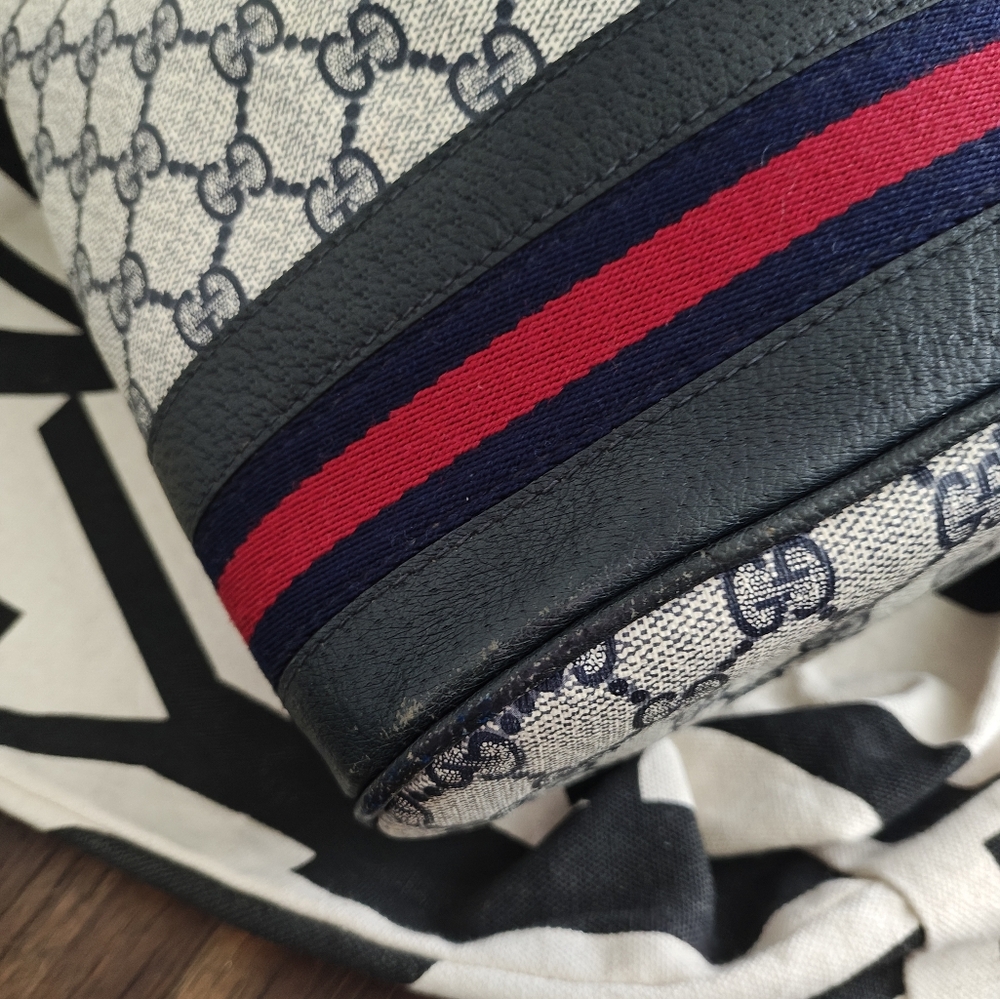 Vintage Gucci Blue Sherry Line Bucket Bag with Gold Hardware - Picture 9 of 13